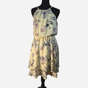 Blue Rain yellow floral print dress size medium